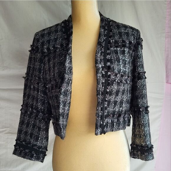 Indikka Black and Silver Tweed Cropped Blazer Jacket Size M - Picture 3 of 12